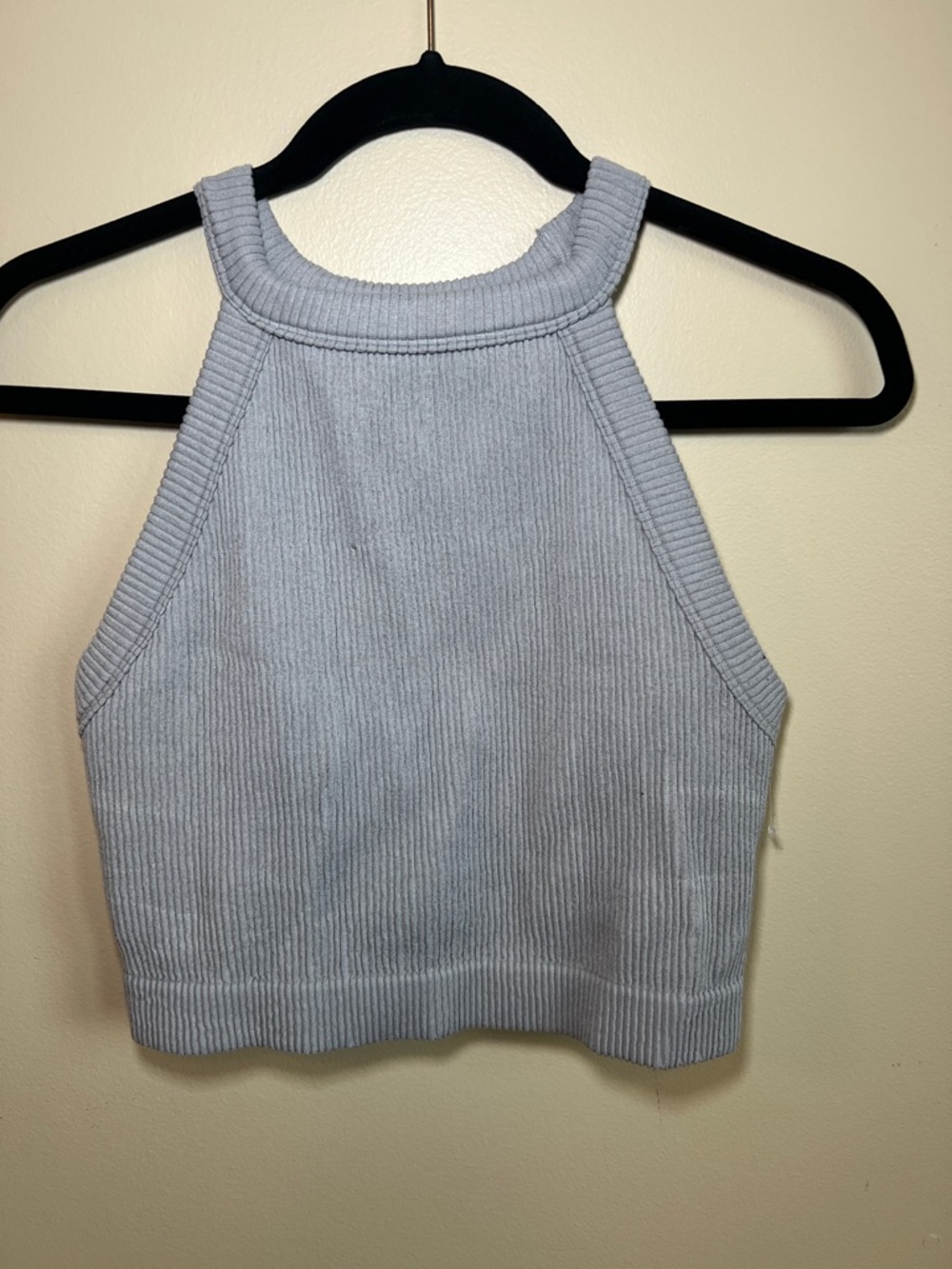 Aerie Real Good Ribbed Halter Crop Tank Top Gray XL Built In Bra soft girl